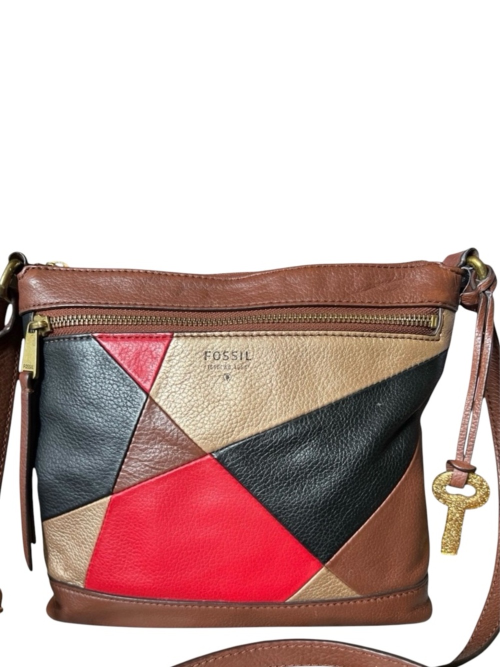 Fossil Fiona Geometric Colorblock Leather Crossbody Bag